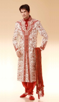 Off-White-Red-Art-Silk-Embroidered-Sherwani